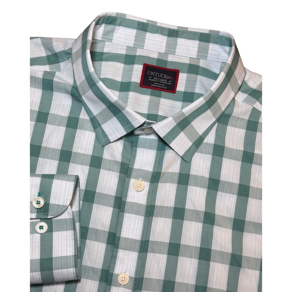 UNTUCKit‎ Keaton Green Check Relaxed Fit Wrinkle Free Shirt Mens XXL Long Sleeve